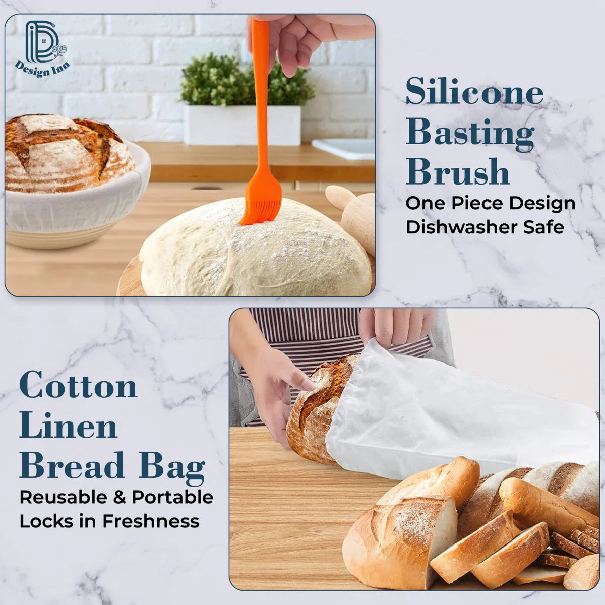 Bread Proofing 14 - Piece Set: 10" Oval & 9" Round with Liners, Dough Whisk, Lame, Scrapers & Sling